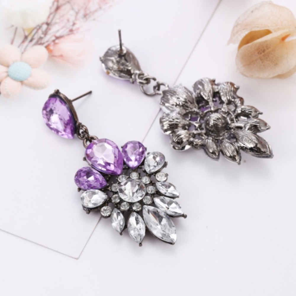 Purple and White Crystal Chandelier Earrings
